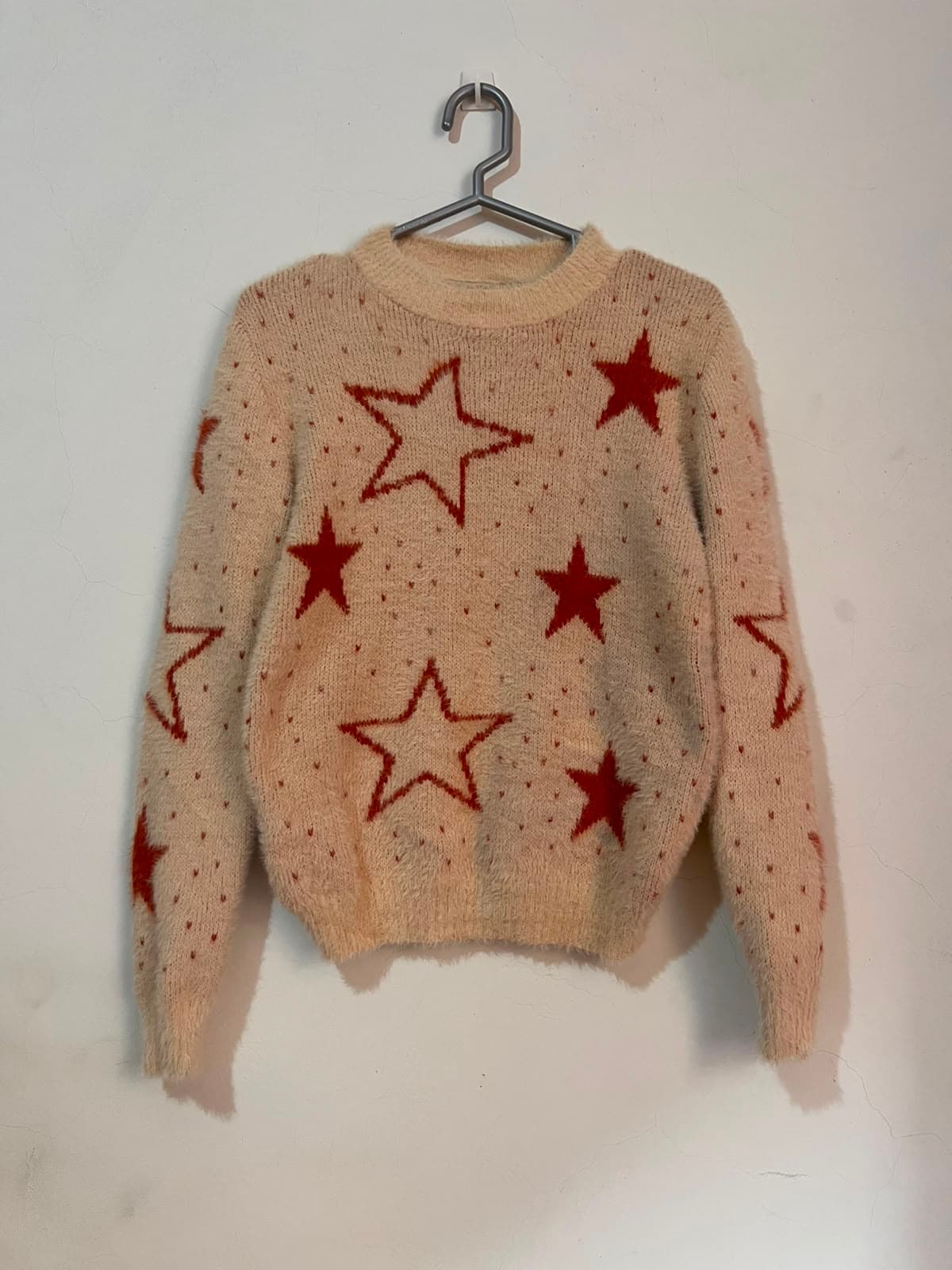 Suéter Tejido Fluffy con Estrellas - Color Beige / Terracota